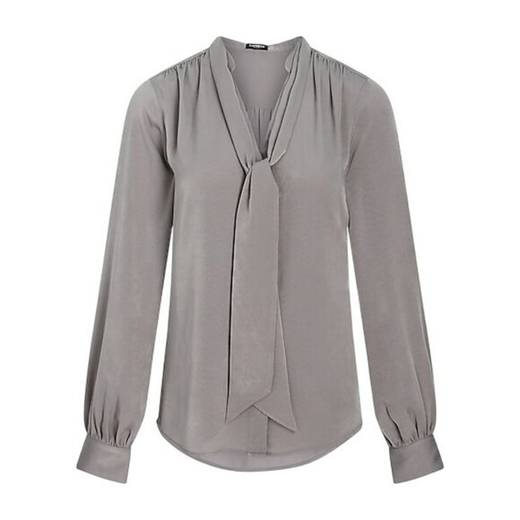 Express Portofina Brown Tie-Neck  Blouse With Long Sleeves & Button Cuffs For Wo - Picture 9 of 10